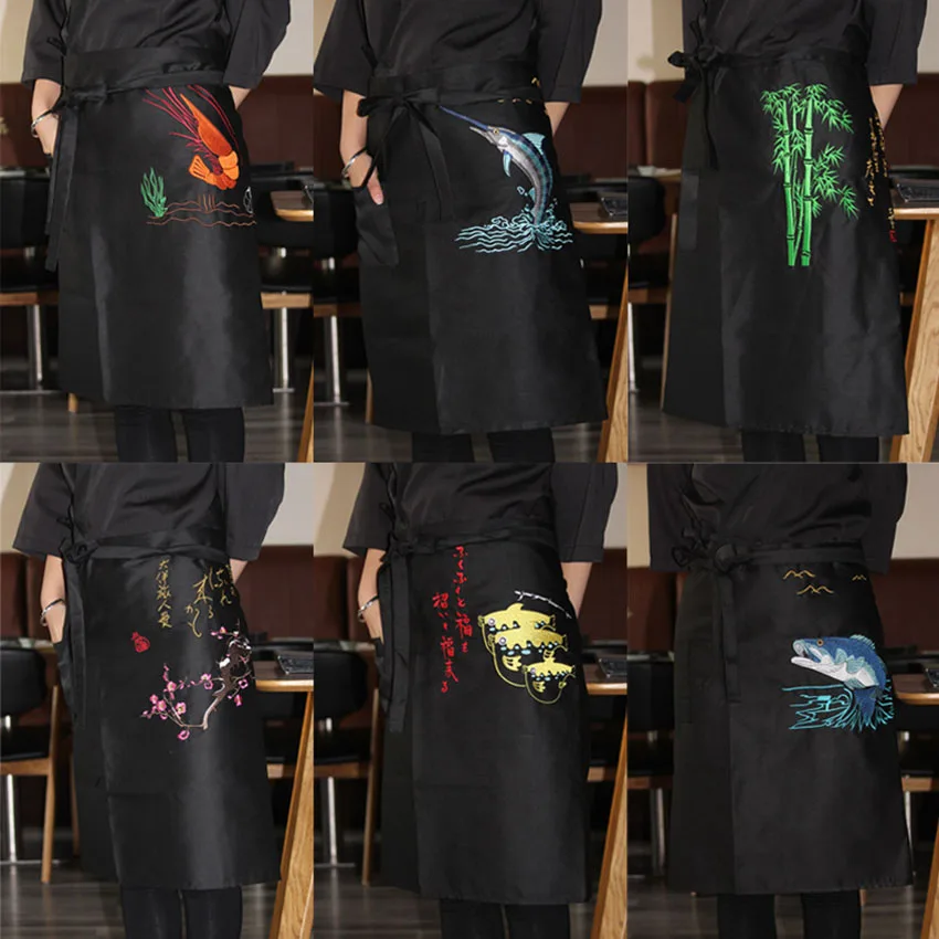 

Chef Work&wear Uniform Cooking Baking Aprons Halter Embroidery Plum Blossom Seafood Bib Kitchen Restaurant Anti-oil Apron