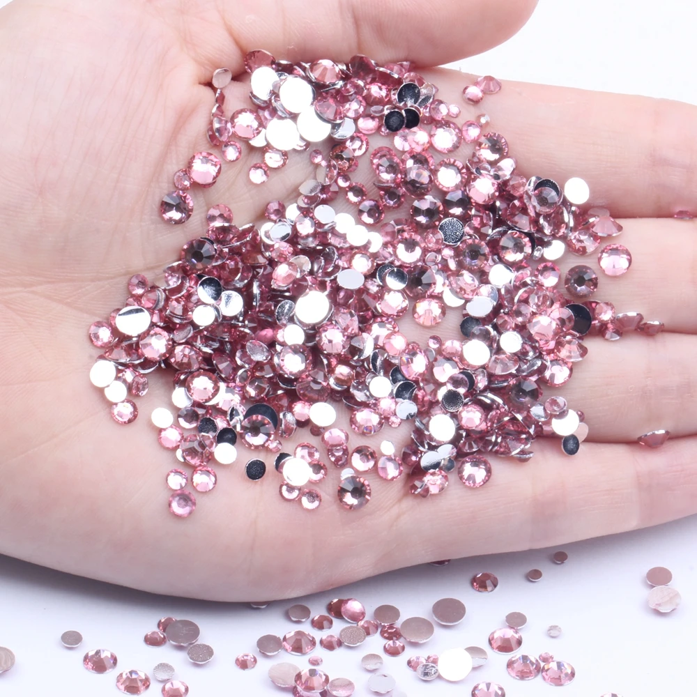 

Pink Glue On Resin Rhinestones 2-6mm Round Flatback Non Hotfix Diamonds Appliques For Craft Wedding Dress DIY Decoration