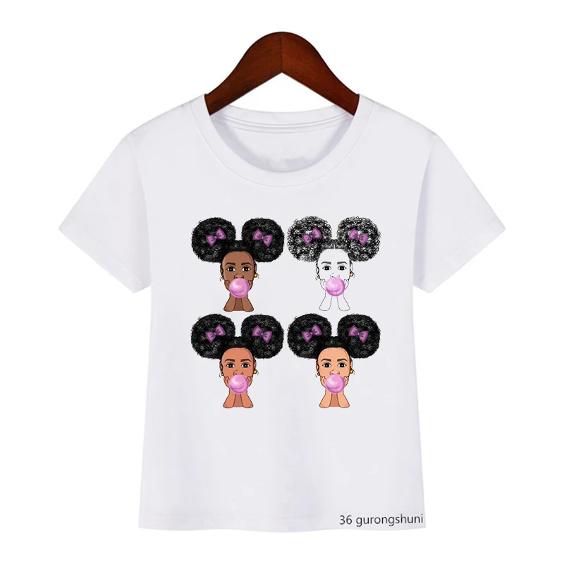 Two black girls blowing bubbles Black Girl Magic graphic print tees girls t-shirts fashion children's clothing white tshirt tops