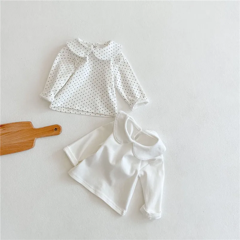 Soft Breathable Baby Girls Blouse Spring Autumn Long Sleeve Petal Collar Shirt for Girls Cotton Pullovers Toddler Girls Clothing