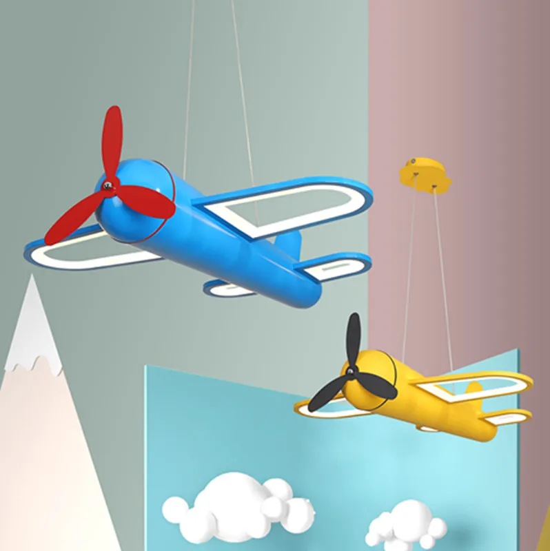 

Creative kids pendant light design yellow blue airplane light for bedroom baby boys anime lamp home kawaii room decor light