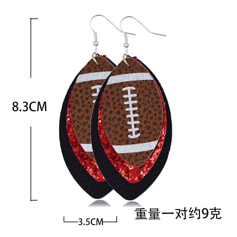 Multilayer Rugby Leather Teardrop Drop Earrings Vintage Gradient Football Type Dangle Earrings For Women Fashion Jewelry Gifts