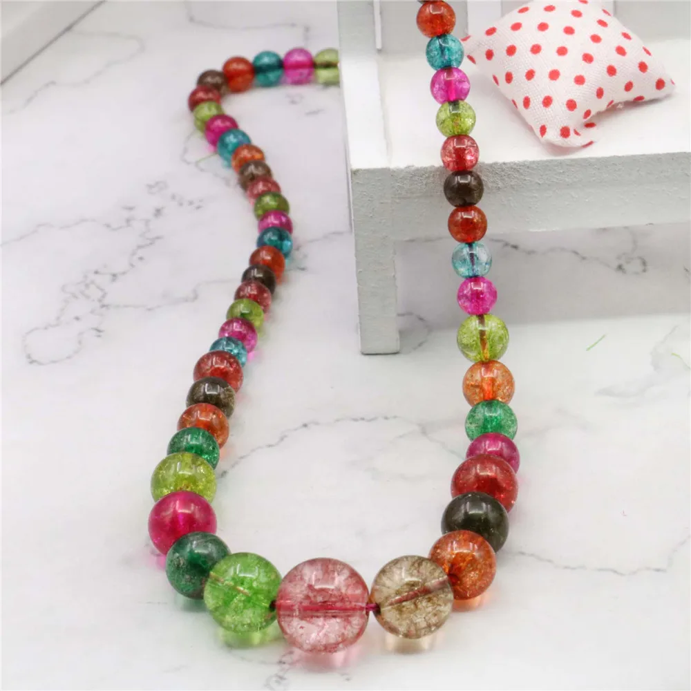 New 6-14mm Multicolor Tourmaline Beads Round Necklace Women Girls Gifts Stone Mother's Day gifts 18inch Jewelry Making Design