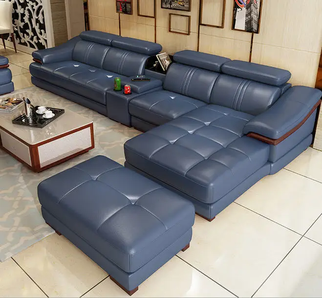 Living Room Sofa set furniture real genuine cow leather sofas recliner couch puff asiento muebles de sala canape L sofa cama