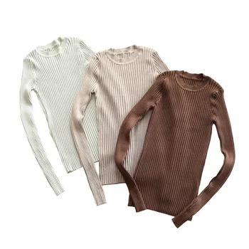 נשים סוודר pullover בסיסי צוות הצוואר מגשר צמרות מוצק סרוג עם חור אגודל