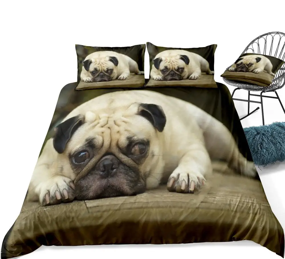 Bulldog Duvet Cover Set Cute 3D Animals Bedding Set Dog Beds Set Home Textiles Microfiber For Boys Kids Bedspread Bedclothes