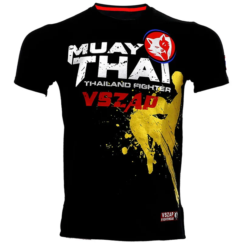 VSZAP-Fighting Jersey for Men, MMA Short Sleeved T Shirt, Wulin Wind, Muaythai broadcast for Fitness, Male Muscle Training Cloth