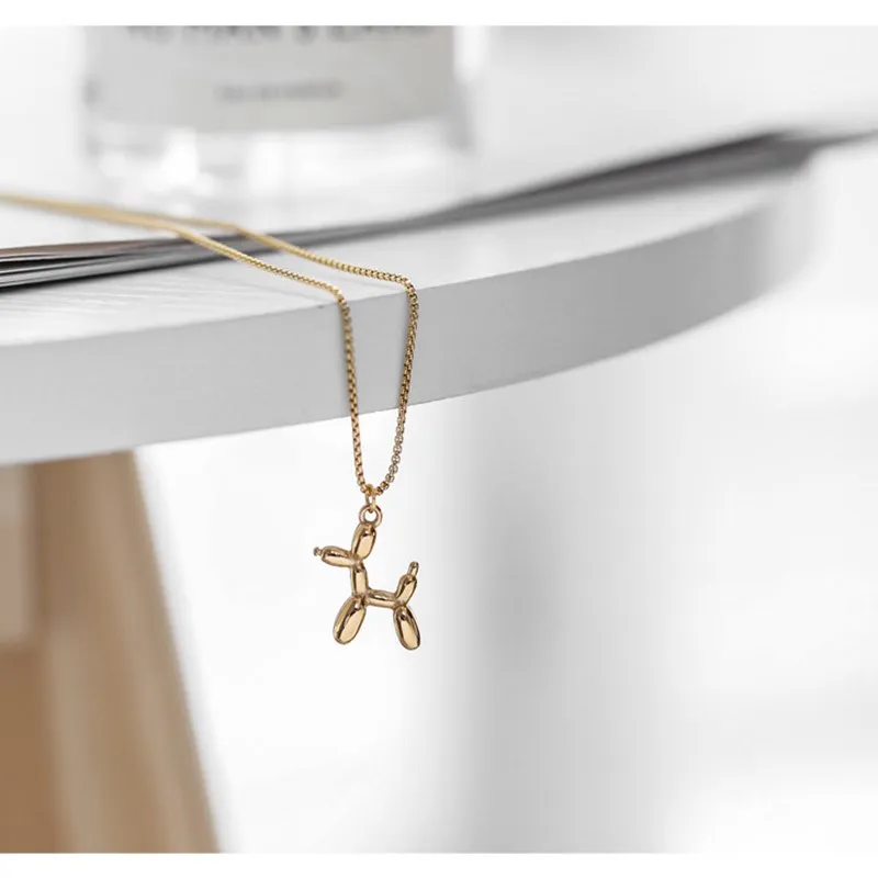 1PC gold stainless steel Balloon Dog Pendant for women gold chain clavicle dainty cute Pendant for kids girls elegant Pendant