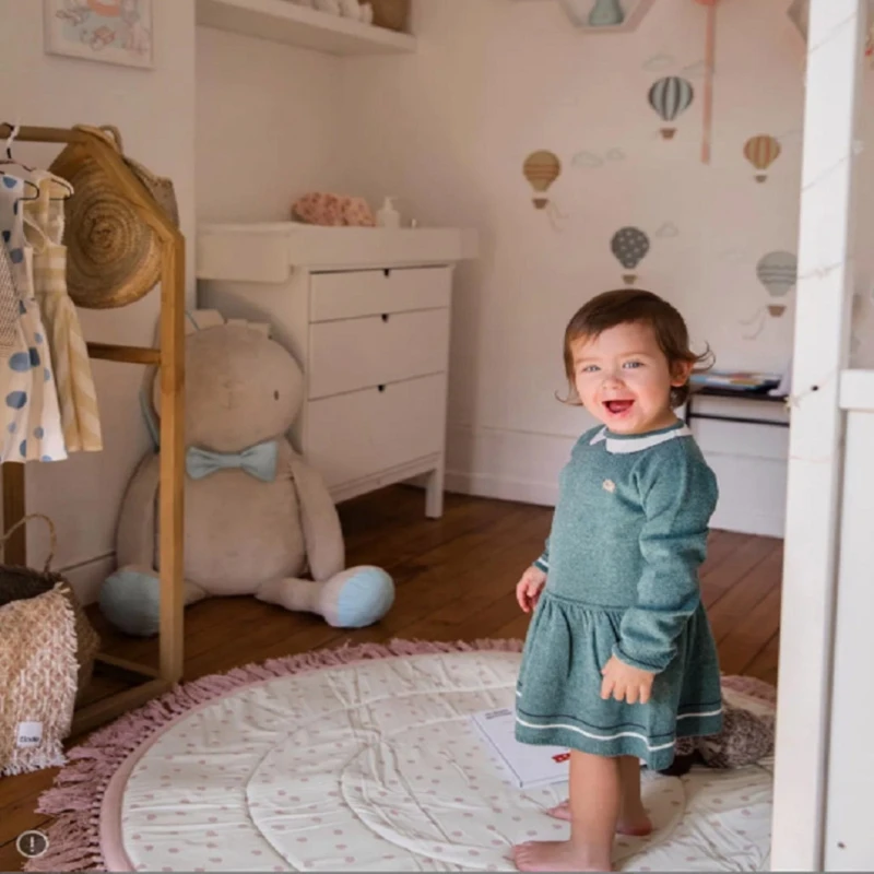 Tapis de sol avec bord de fleur pour bébé, 120cm, tapis de jeu en coton doux pour tout-petits, coussin d'activité au sol pour enfants