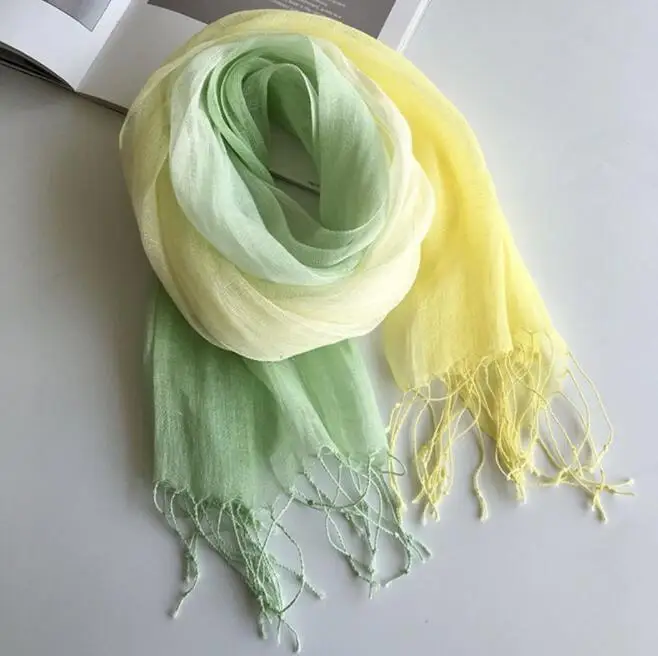 New Fashion Design Scarf Thin Linen Shawl Gradient Color Pure Linen Scarves For Lady 55x180cm