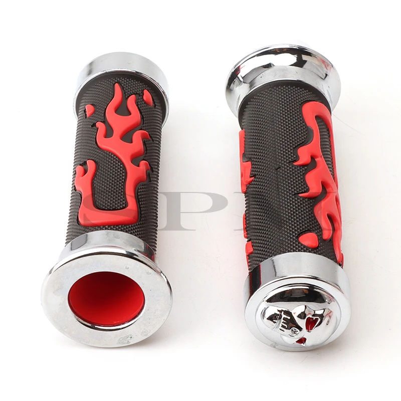 1 pair Motorcycle handlebar Refit parts universal  skull Flame Gel Hand Grips Motorcycle Bar Ends Rubber Handle Grips Red