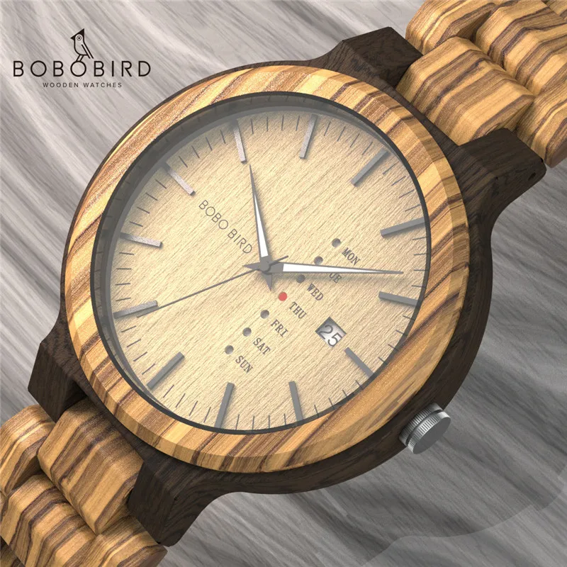 BOBOBIRD Wooden Watch Men Date & Week Display Customize Logo for Free Dropshipping Link V-O26