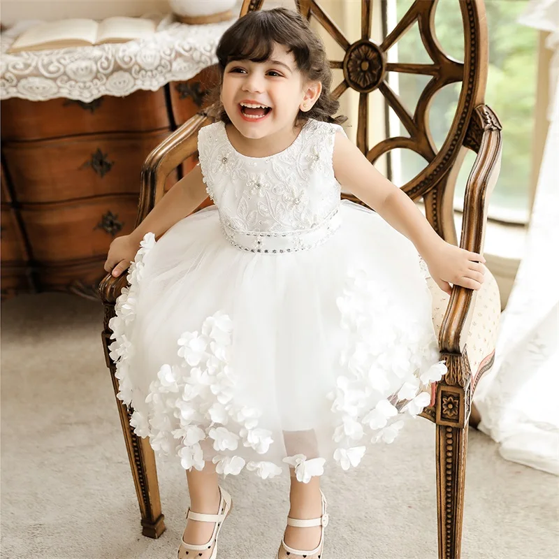 

Baby Girl Dress White Lace Flower Vestidos Christening Princess Toddler Birthday Party Ball Gown Newborn Children Clothes 1 Year