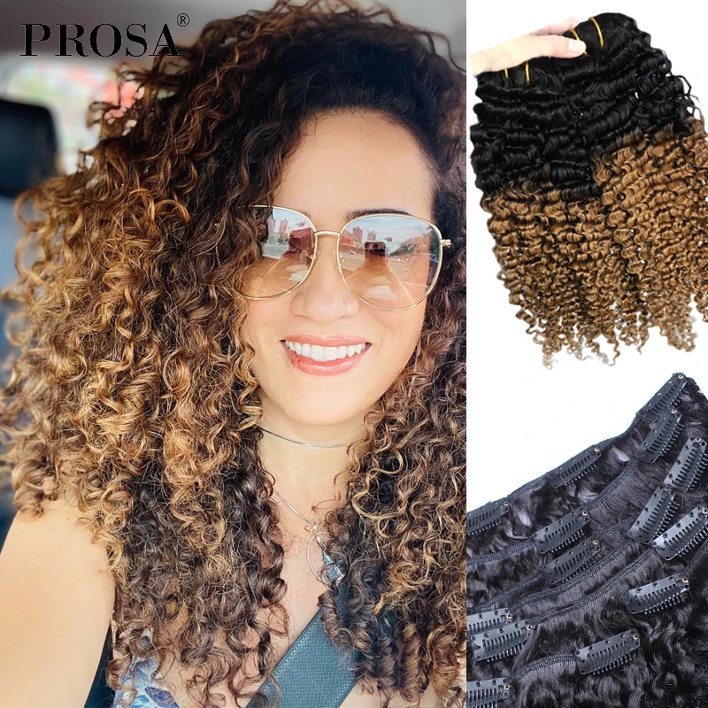 Natural Hair Kinky 3b 3c Curly Clip Ins In Blonde Kinky Curly Remy Human Clip In Hair Extensions  Clips For Black Women prosa