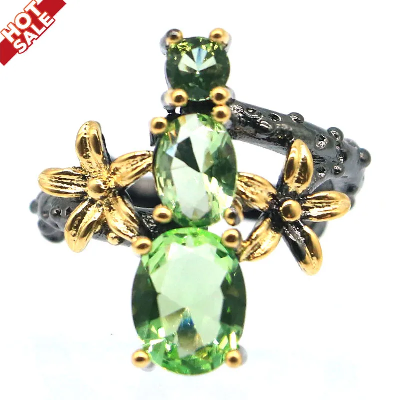 Buy 3 get 1 free 21x19mm Unique Neo-Gothic Vintage Flowers  Green Tsavorite Garnet Black Gold Color HipHop Rings