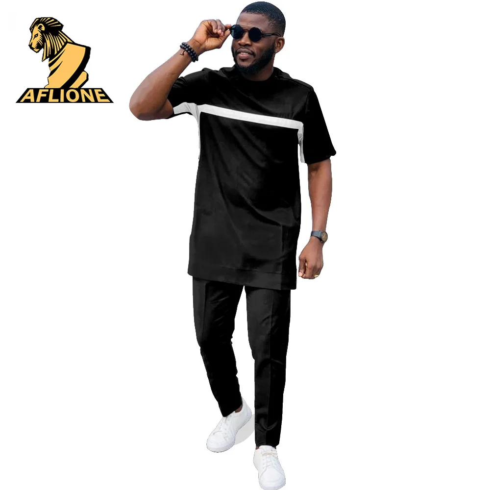 African Men`s Suit Dashiki Printed Shirts and Pants 2 Piece Set Short Sleeve Tracksuit Plus Size v2116052