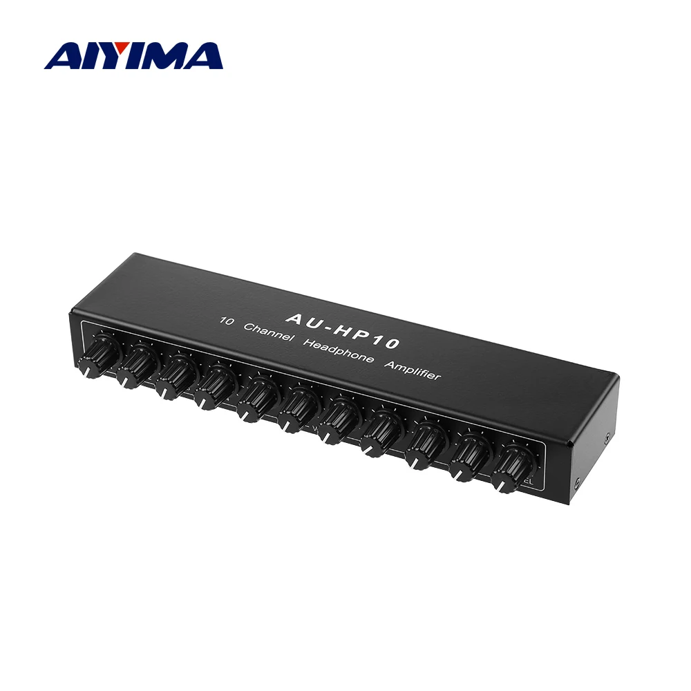 

AIYIMA Stereo Headphone Amplifier Multi-Channels Audio Distributor Independent Control NJM4556A DC12-24V 1 Input 10 Outputs