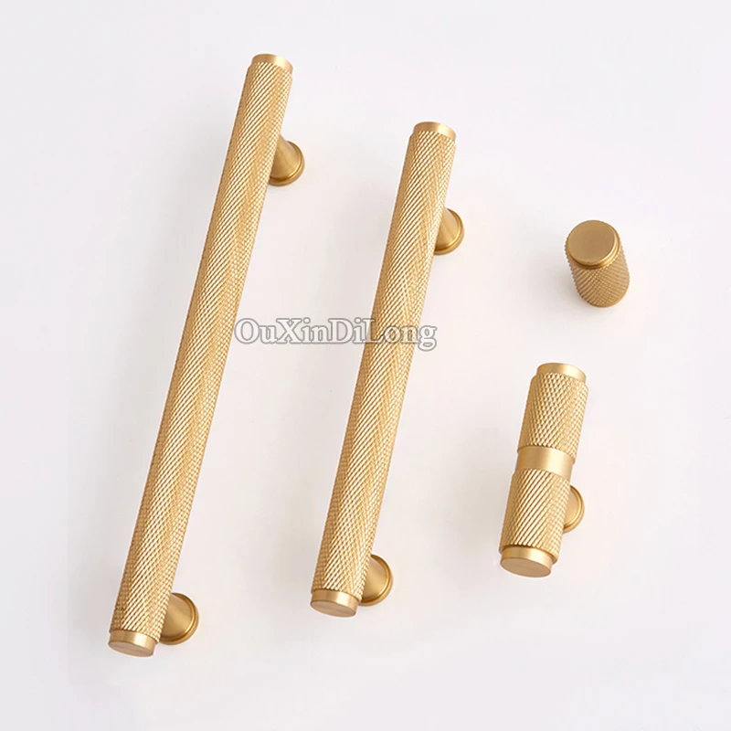 2PCS Solid Brass European Knurled Furniture Handles Drawer Pulls Cupboard Wardrobe Shoe Kitchen TV Cabinet Pulls Handles & Knobs