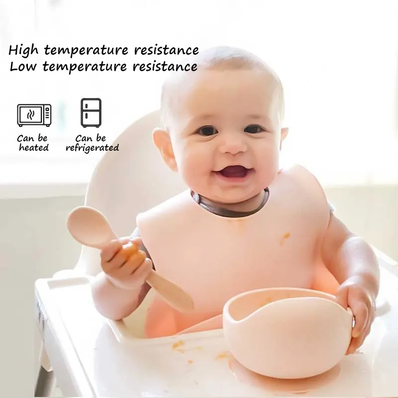 22colors!!1set Silicone Baby Feeding Bowl Set Baby Learning Dishes Suction Bowl Set Wood Spoon Non-Slip
