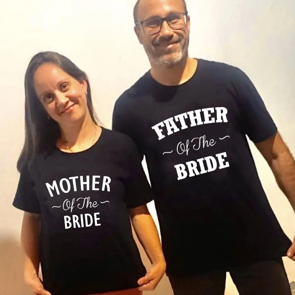 Graphic Tees Short Sleeve T Shirts Family Matching Tops Mother and Father of The Bride Couple T-shirt for Daughter Wedding Party