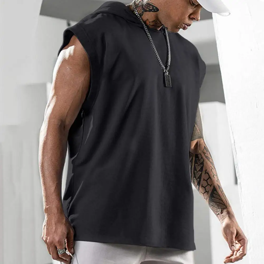 T-shirt  Casual Hooded Sleeveless All Match T-shirt Streetwear Loose Top Hooded   for School