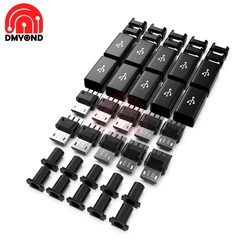 10 Sets DIY Micro USB Male Plug Connectors Connector Kit with Covers Black Charging Socket 4 in 1 Black