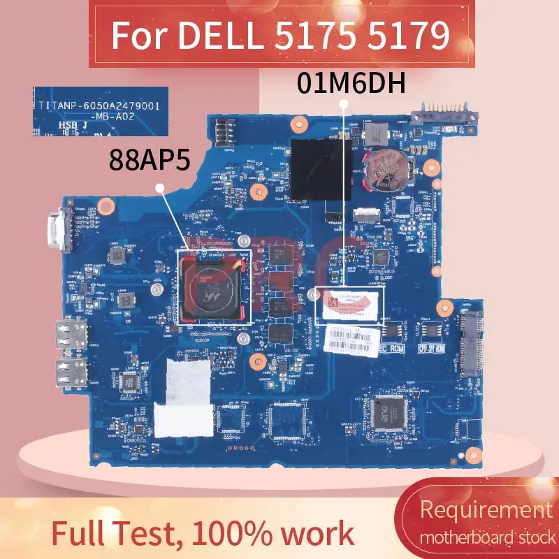 

For DELL 5175 5179 88AP5 Laptop Motherboard 01M6DH 6050A2479001 1G Notebook Mainboard