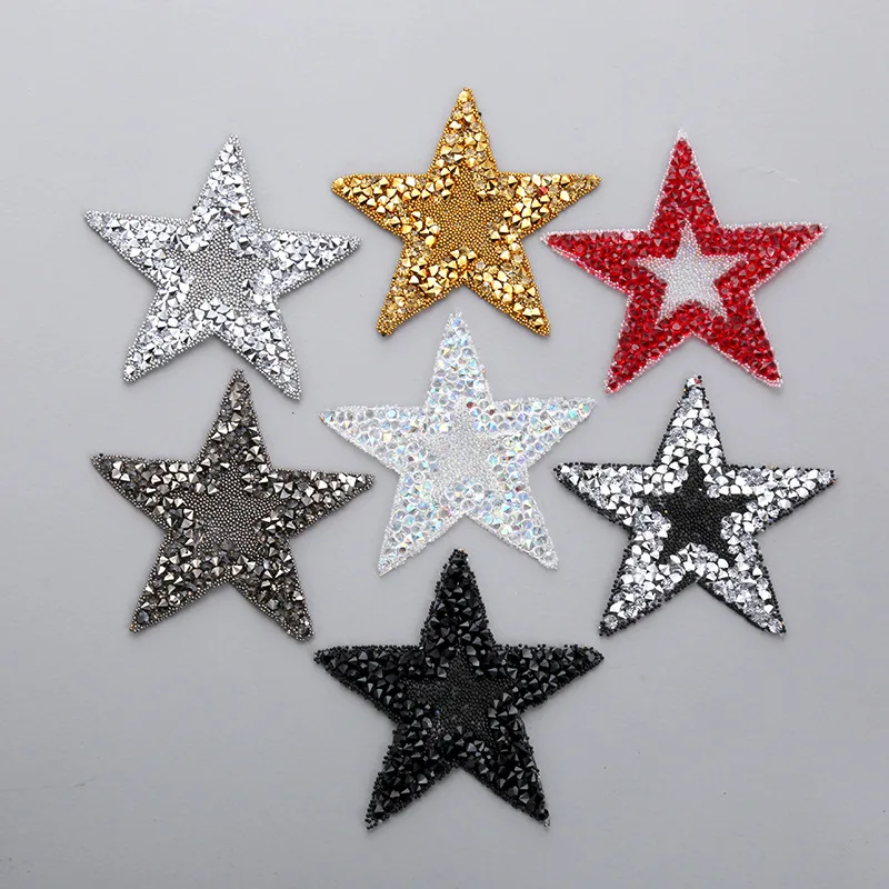 6x6cm 7 Color Crystal Rhinestone Star Iron on Patches Applique for Clothing Shoe Bag Sticker Stripes Clothes Sticker Accessories