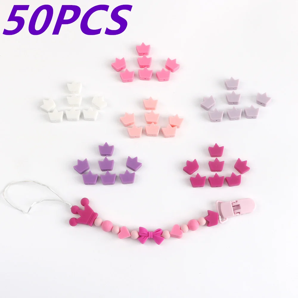 50Pcs Mini Star/Heart/Crown Silicone Beads DIY Baby Silicone Teething Pacifier Chain Necklace Jewelry Handmade Accessories