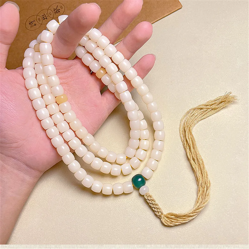 8*9mm Natural White Bodhi Mala 108 Beads Tassel Necklace Rosary Men and Women Meditation Yoga Prayer Bracelet Buddhism Jewelry