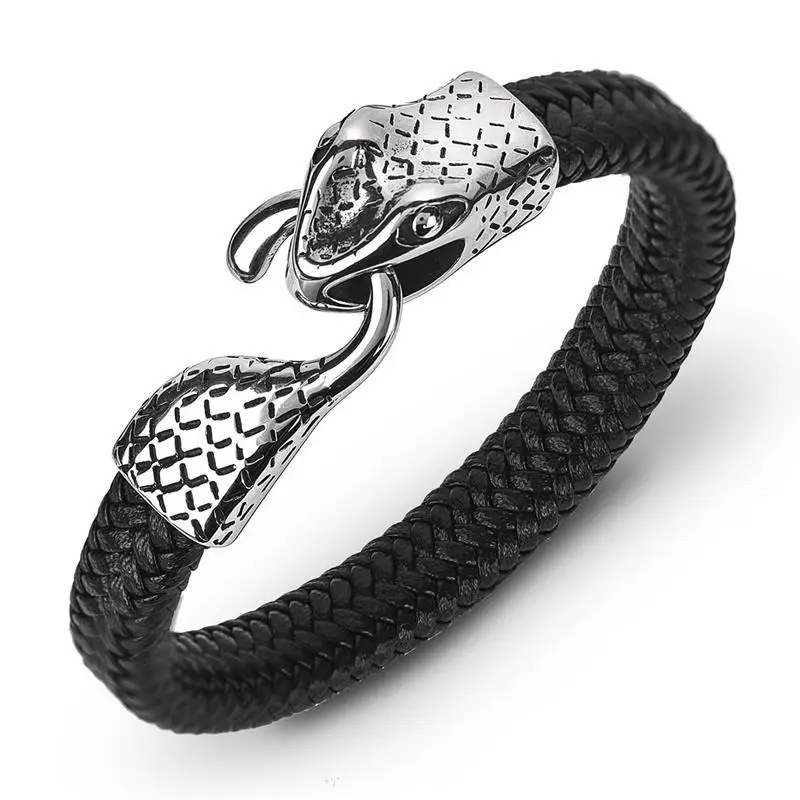 Men Stainless Steel Snake Wolf Head Bracelet Clasps Hooks Hole 8mm 6mm Leather Cord End Caps Cord Connector for Jewelry Findings