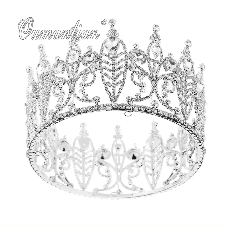 

New Luxury Vintage Crystal Big Wedding Crown Bridal Tiara Party Show Pageant Hair Accessories Full Rhinestone Claw chain E130