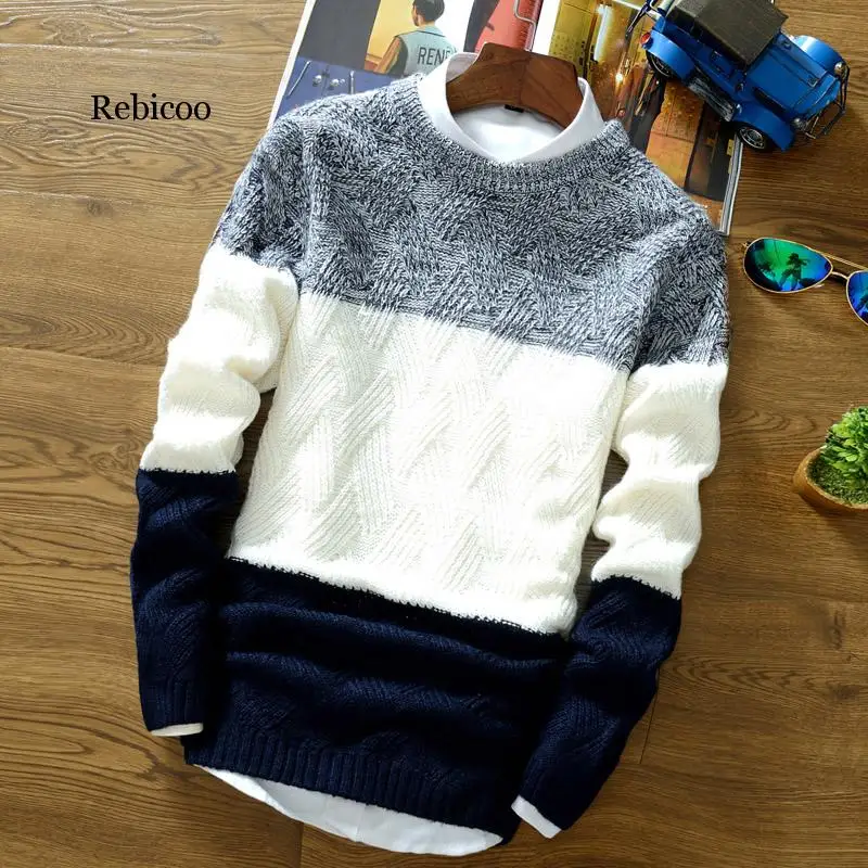 Thick Pullover Men New Winter Casual Sweater Fashion Mens Christmas Sweaters Patchwork Slim Fit Keep Warm pull homme