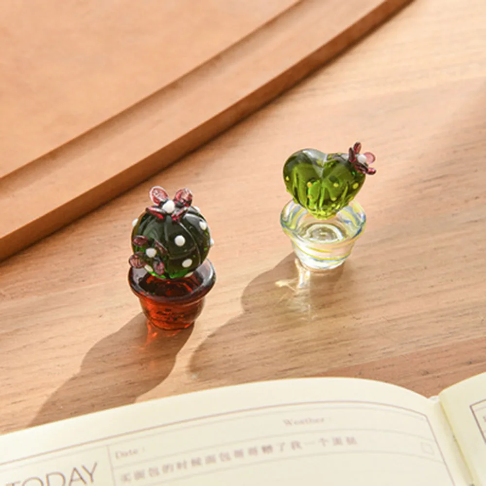 Handmade Glass Cactus Figurines Ornaments Desktop Craft Adornment Creative Colorful Cute Miniature Plant For Home Decor