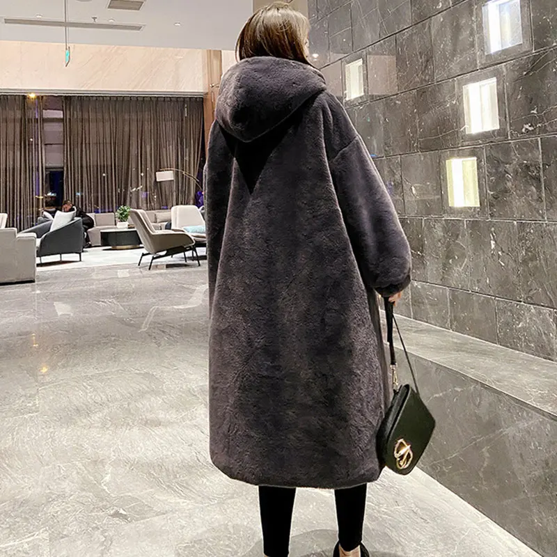 Oversize Winter Faux Pelzmantel Frauen Künstliche Pelz Jacke Lange Lose Große Größe Winter Jacke Warme Parka Plüsch Mäntel Knie länge