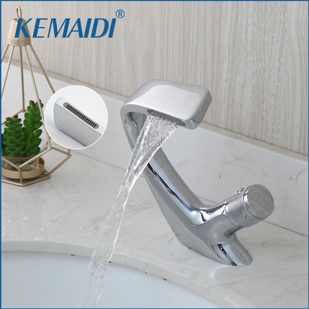 

KEMAIDI Chrome Plated Bathroom Basin Vessel Sink Mixer Faucet Unique Design Wash Basin Tap Deck Mount Waterfall Mixers