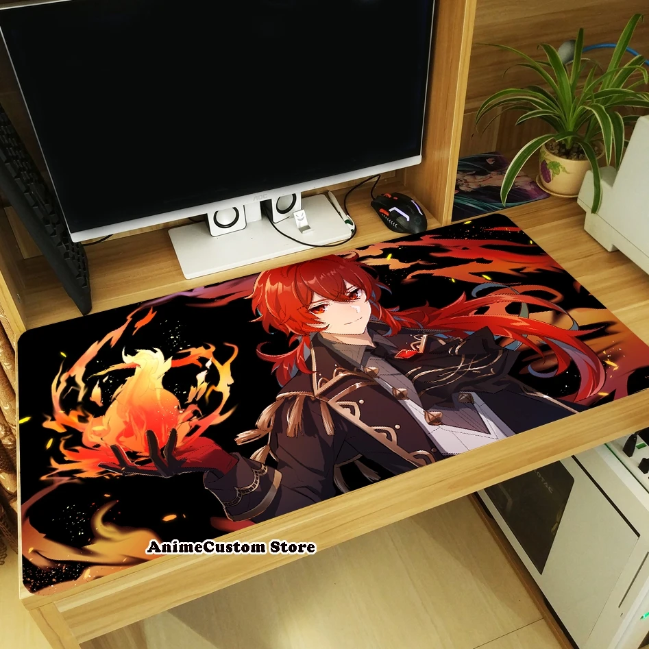 Game Diluc Ragnvindr Large Thicken Mouse Pad Laptop Gaming Mice Mat Tabletop Keyboard Mat Anti-Slip Playmat Otaku