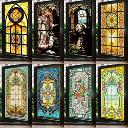 European Retro Church Painted Electrostatic Frosted Stained Glass Window Film PVC Static Adhesive Church Home Foil Stickers