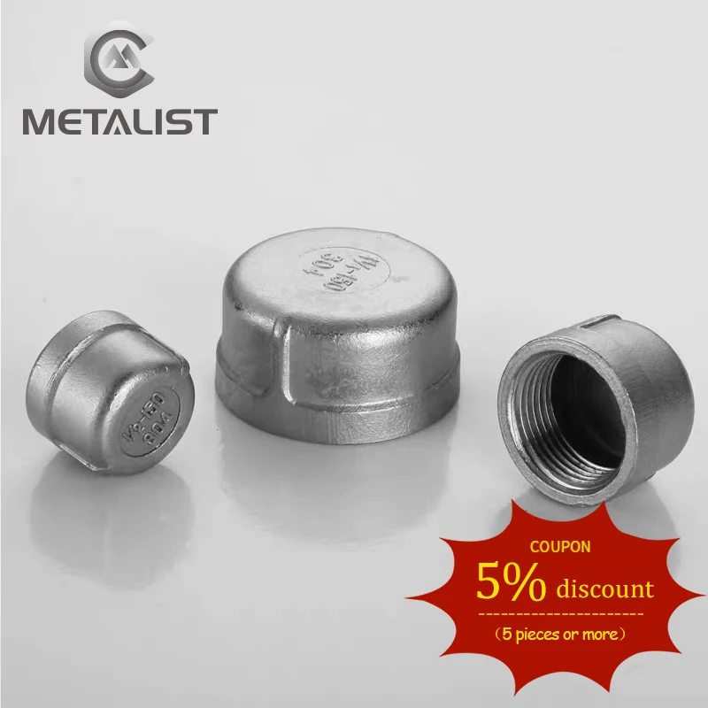 

METALIST BSP DN15.DN20.DN25.DN32 SS304 Stainless Steel Pipe Cap Female Threaded Pipe End Cover Cap For Pipe