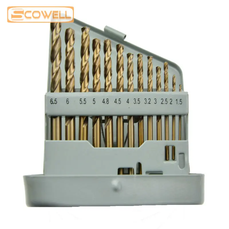 

SCOWELL 13 шт. HCO M35 Кобальт 5% спиральные сверла kit1.5 мм до 6,5 мм DIN338 разделенный наконечник Jobber сверло из нержавеющей стали материал