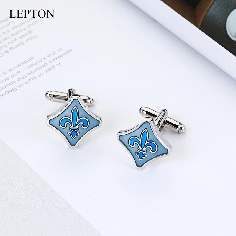 

Mens Blue Fleur-De-Lis Cufflink Hot Fleur De Lis Cufflinks for Father's Day Lover Friends Wedding Anniversariery Birthdays Gift