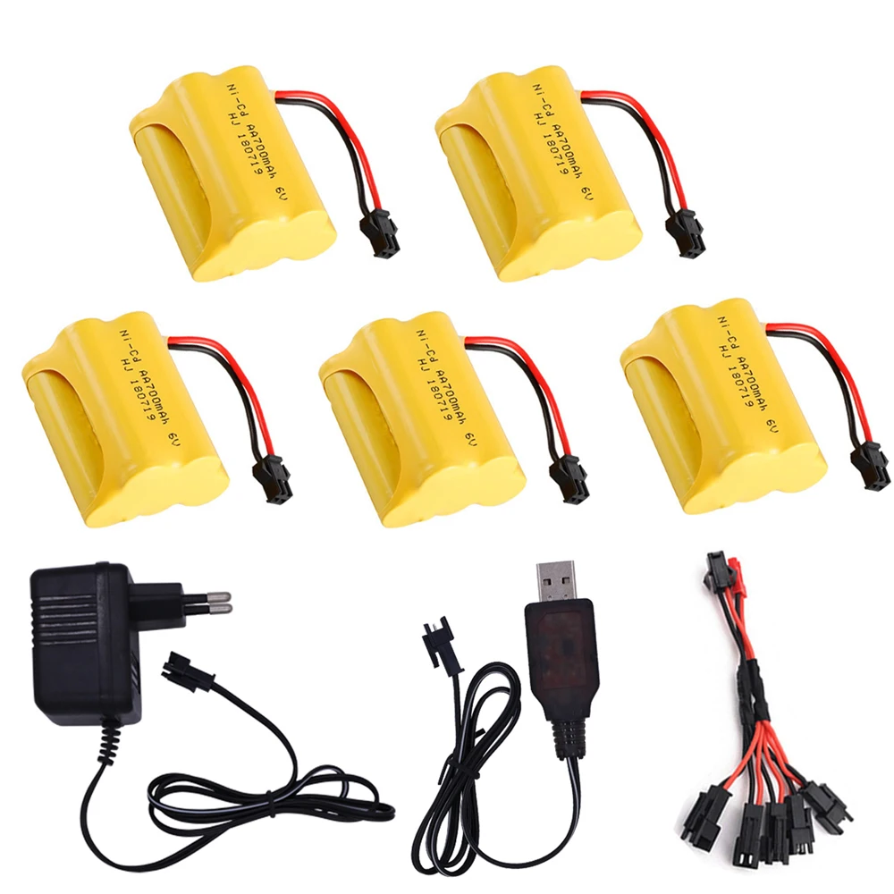 

6V 700mAh NI-CD AA Battery SM Plug T model with Charger cable For RC Toys Cars Boats trucks trains Guns Robots toys accessories