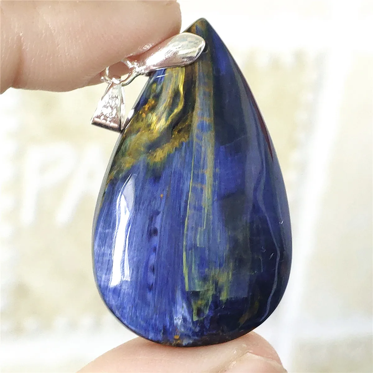 Natural Blue Pietersite Pendant Chatoyant Namibia 38x23x6mm Rare Women Men Cat Eye Fashion Jewelry AAAAAA