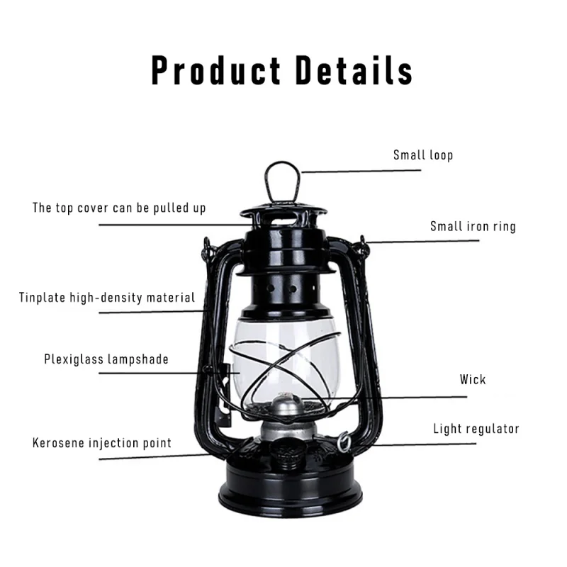 1PC Handheld Oil Lamp Retro Kerosene lamp Camping Light Flame Light Lantern Outdoor Indoor Nightlights Camping Lamp Tools