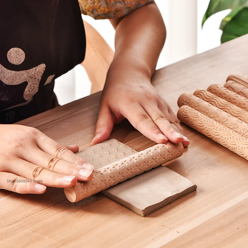 Large Wooden Texture Mud Rolling Mud Board Printing Embossing Stick Wood Grain Rolling Mud Pin Clay Sculpture Modeling Tools
