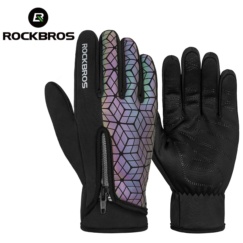 ROCKBROS Winter Bicycle Gloves Touch Screen Thermal Fleece Climbing Skiing Bike Gloves Men Women Windproof Warm Cycling Gloves