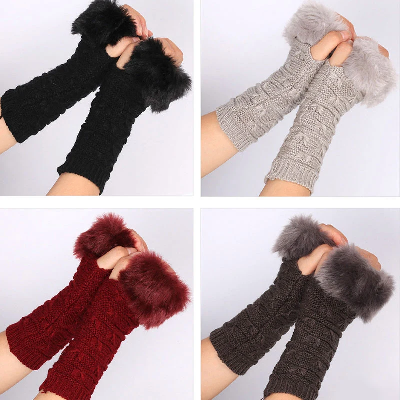 Furry Sleeves Winter Keep Warm Arm Sleeves Knitted Plush Arm Sleeves Decorative Thicken Sleeves Clothing Accessories Solid Color