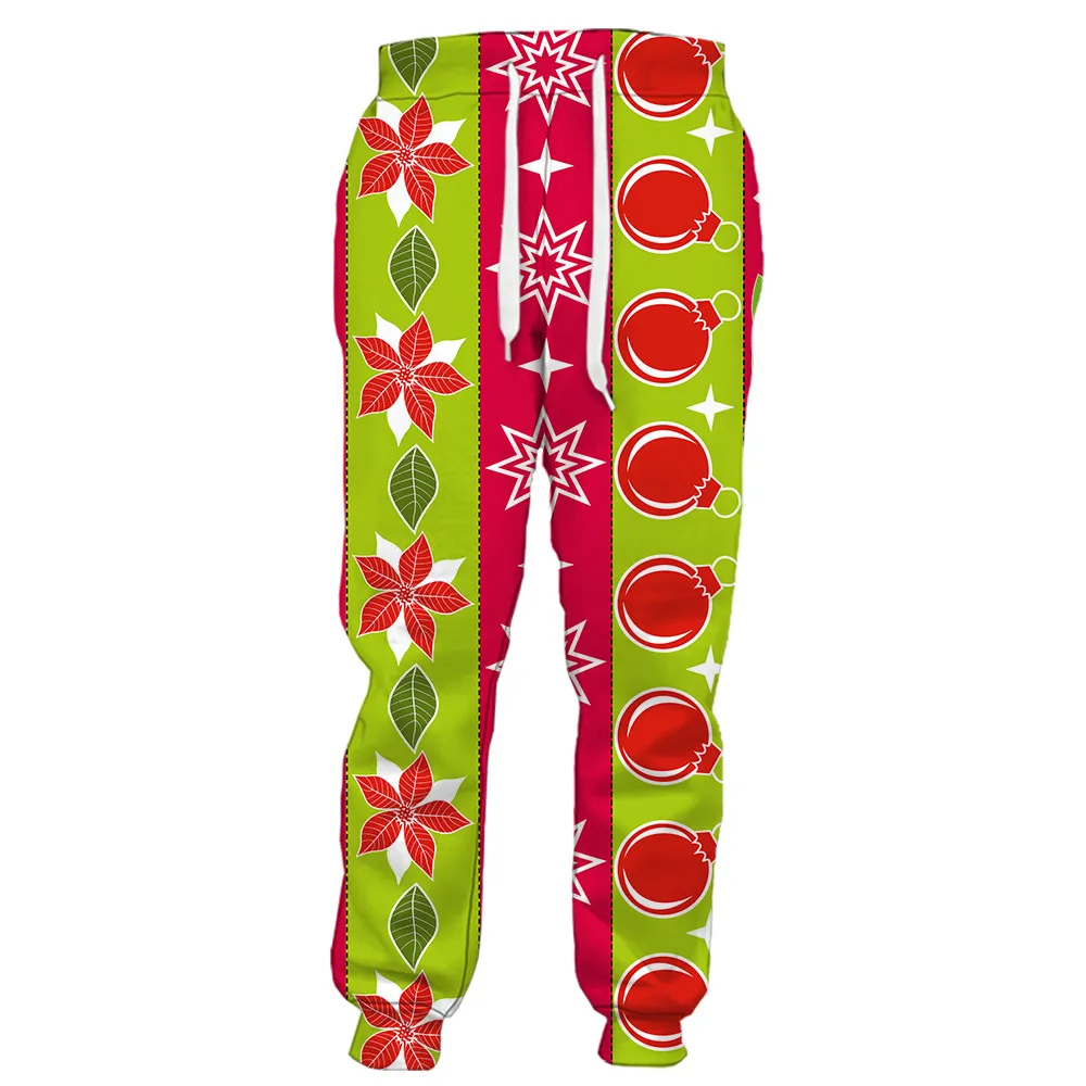 HX Christmas Pants 3D Graphics Cartoon Santa Snowflake Pockets Pants Casual Trousers Harajuku Sweatpants Women Men Clothing