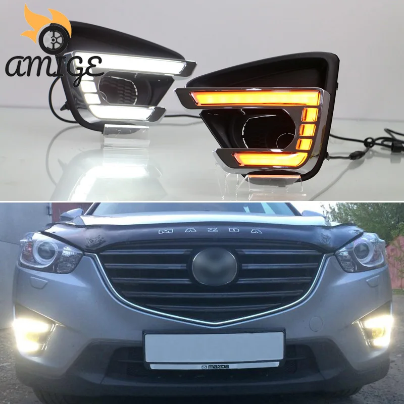 

For Mazda CX-5 CX5 2013 2014-2016 LED Daylights Yellow Turning Signal Light 12V Car DRL LED Daytime Running Light Fog Lamps