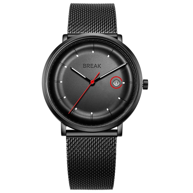 BREAK Brand Unique Creative Watches Men Fashion Ultra Thin Stainless Steel Relogio Masculino Reloj Hombre Quartz Wrist Watch